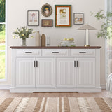 63" Fluted Sideboard Buffet Cabinet with Storage, Modern Coffee Bar Station with 4 Doors and 3 Drawers, Wood Kitchen Storage Console Table for Living Room Dining Room Entryway, Black