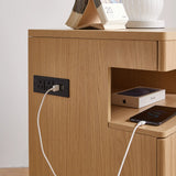 Modern Bedside Table with Gun Drawer,Bedside Table with Charging Station, 2 Drawers and Open Shelf,Side Table for Bedroom(Oak)