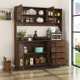 63" W Large Kitchen Hutch Cabinet, Freestanding Pantry Cabinets Storage Kitchen Cupboard with 4 Doors, 4 Drawers & Microwave Shelf, White