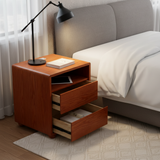 20"Modern Nightstand with 2 Drawers And Shelves Solid Wood Night Stand with Charger Station Mid Century Bedside Table Curved Wood Side Table-Walnut