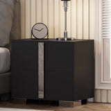 Modern End Table with Drawers, Elegant Nightstand with Metal Foot,Wood Bedside Table with Mirrored Metal Handles,Sofa Side End Table for Bedroom Living Room Office,White