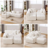 104.3" 4-Piece L Shaped Upholstered Modular Sectional Sofa, Oversized 3-Seater Boneless Convertible Cloud Tufted Couch Set with Deep Seat & Movable Ottoman 3 Pillows for Living Room,No Assembly, Ivory