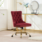 A&A Furniture Office Chair,Velvet Upholstered Tufted Button Home Office Chair with Golden Metal Base,Adjustable Desk Chair Swivel Office Chair (Gray)