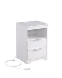 Nightstand with Charging Station,End Table with 2 Drawers,Wooden End Table with Drawer and Opening Shelf,Side Table for Bedroom, White