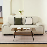 Rectangle Coffee Table, Tempered Glass Tabletop with Black Metal Legs, Modern Table for Living Room , Brown Glass