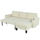 Reversible Sectional Sofa with Storage Chaise, Arm With Cup Holder,Storage and USB Ports , Modern Corduroy fabric Sleeper Sofa L-Shaped Couch for Living Room, Bedroom, Apartment,Office