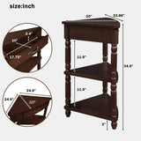 33.8'' Small Triangle Corner Table, Wood Corner Side Table for Small Spaces/ Living Room, 3 Tier End Corner Table with Solid Wood Legs, Light Espresso