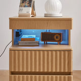 Modern Bedside Table with Gun Drawer,Bedside Table with Charging Station, 2 Drawers and Open Shelf,Side Table for Bedroom(Oak)