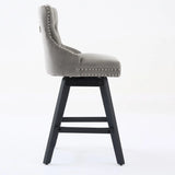 Swivel Velvet Barstools with Button Tufted Decoration and Wooden Legs, and Chrome Nailhead Trim, Leisure Style Bar Chairs,Bar stools, Set of 2 (Gray),SW1860GY