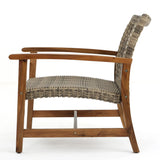 Outdoor Acacia Wood Wicker Club Chairs with Acacia Wood Frame, 2-Pcs Set