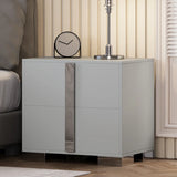Modern End Table with Drawers, Elegant Nightstand with Metal Foot,Wood Bedside Table with Mirrored Metal Handles,Sofa Side End Table for Bedroom Living Room Office,White