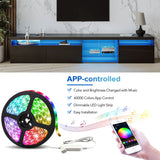 Unique Design TV Stand with 2 Glass Shelves, Ample Storage Space Media Console for TVs Up to 105", Versatile TV Cabinet with LED Color Changing Lights for Living Room, Black (OLD SKU: WF314584AAB)