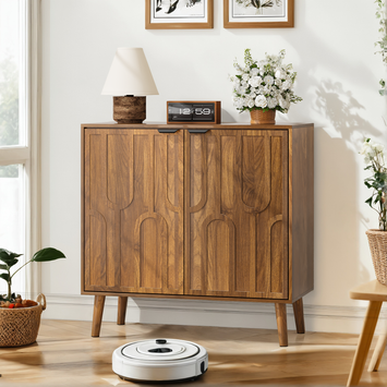 Sideboard Buffet Cabinet with Storage, Farmhouse Buffet Cabinet With Paper Clip Design, Wood Coffee Bar Storage Cabinet for Kitchen, Dining Room, Living Room, Entryway, Walnut,31.5