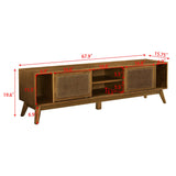 67.9 Inch Mid Century Modern Rattan TV Stand for TVs up to 75", Entertainment Cabinet, Media Console for Living Room Media Room, Solid Wood Feet & Rattan Cabinet Doors - Light Walnut