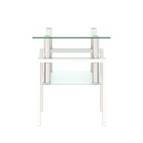 1-Piece Modern Tempered Glass Tea Table Coffee Table End Table, Square Table for Living Room, Transparent/White