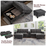 Modern Sectional Sofa 126" U-shaped Sectional Sofa Modular Sectional Couch with Movable Storage Ottomans, multifunctional Console, Bluetooth Speakers and LED Lights for Living Room, Grey