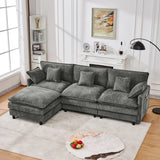 101.9-inch three-seater sofa, made of Chenille fabric, equipped with a movable footstool, modular design, suitable for various settings such as living rooms, bedrooms, and apartments.gray