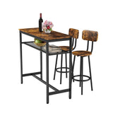 Bar table, equipped with 2 bar stools , with backrest and partition (Rustic Brown)