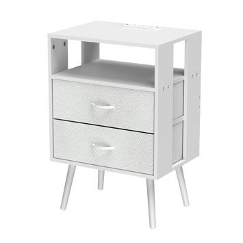 2 Pack Modern Nightstand with Charging Station, Bedside Tables with LED Light and Fabric Drawers