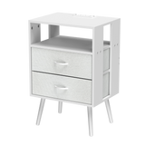 2 Pack Modern Nightstand with Charging Station, Bedside Tables with LED Light and Fabric Drawers