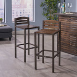 Milos Outdoor Acacia Wood Barstool (Set of 2)