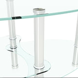 Transparent Oval glass coffee table, modern table with stainless steel  leg, tea table 3-layer glass table for living room