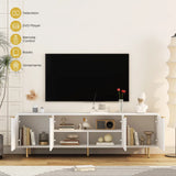 White Modern TV Stand Fluted 68" t, Entertainment Center with Storage Doors, TV Console Media Cabinet,  for 55+ Inch TV, Living Room