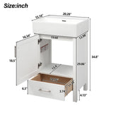 20.28'' White Modern Bathroom Vanity with Ceramic Sink, Solid Wood Frame, and Drawer – Ideal for Small Bathrooms.