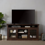 Modern TV Stand for up to 65 Inch TVs, Entertainment Center Farmhouse TV Cabinet Media Console Table with Glass Doors for Living Room, Brown 60"W*15.75"D*29"H