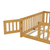 Full Size Bed Floor Bed with Safety Guardrails and Door for Kids, Natural(Old SKU:  W1580P154627)