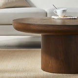 35.98inch Round Coffee Table with Cylindrical Leg,Wood Veneer Tabletop Table,Rounded Sofa Side Table for living Room Office,Brown