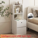 Nightstand with Charging Station, Smart Nightstand with Night Light, Modern Night Stand with Bookshelf, Bedside Tables with Storage Cabinet for Bedroom, White