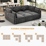 86.6" Sectional Sofa Modular Sofa U-shaped Sofa Couch Sofa Bed L-shaped Sofa with a Movable Ottoman and Two USB Ports for Living Room(Old SKU:N719S001680B), Black