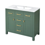 36'' Bathroom Vanity with Ceramic Sink Combo Set, Modern Freestanding Single Bathroom Cabinet with 4 Drawers & 2 Cabinets,Storage Cabinet for Bathroom, Solid Wood Frame Vanity Set, Green