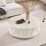 35.43''Fiberglass Round Center Coffee Table for Living Room Vintage Table,Imitation Stone Table front of the Sofa,Modern Design Coffee Table for Office,Apartment,No Need Assembly