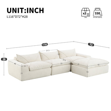 [VIDEO]116'' Fully Compressed Sofa with High Density Foam, Integrated Backrest&Seat Cushion, Decorative Edging, Legless Design without Frame, No Assembly Required, Free Combination, Particle Chenille