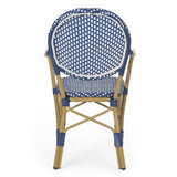 Outdoor PE Rattan and Aluminum 3 Piece French Bistro Set, Dark Teal & White, and Bamboo Finish