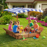 Kids Sandbox with Adjustable Cover, 46'' Wooden Sand Box with 2 Foldable Bench Seats, Outdoor Sandpit for Backyard Play