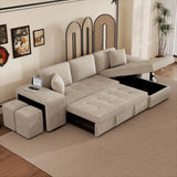 104.5" Modern L-Shape 3 Seat Reversible Sectional Couch, Pull Out Sleeper Sofa with Storage Chaise and 2 Stools for Living Room Furniture Set,Knox Charcoal (old sku:SG000431AAA)