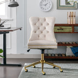 A&A Furniture Office Chair,Velvet Upholstered Tufted Button Home Office Chair with Golden Metal Base,Adjustable Desk Chair Swivel Office Chair (Gray)