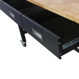 60in Work Bench, Workbench with Drawer Storage, Heavy Duty Bamboo Wood Work Table with Wheels for Garage Home Office