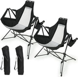 Hammock Camping Chair, Folding Portable Rocking Chair, Aluminum Alloy Adjustable Back Swinging Chair with Pillow Cup Holder, Recliner with Carry Bag for Outdoor Travel Lawn Backyard, Black  (2pcs)