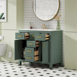 36'' Bathroom Vanity with Ceramic Sink Combo Set, Modern Freestanding Single Bathroom Cabinet with 4 Drawers & 2 Cabinets,Storage Cabinet for Bathroom, Solid Wood Frame Vanity Set, Green