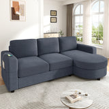 Modern Sectional Sofa 84.6" L-shaped Sofa Couch with a Curved Chaise Lounge, USB Ports and Side Storage Pockets for Living Room, Blue