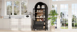K&K 71" Tall Arched Kitchen Pantry Cabinet with 2 Large Drawers, Modern Farmhouse Kitchen Storage Cabinets with Adjustable Shelves, Glass Door, Wood Versatile Cupboard for Kitchens, Dining Room, Black