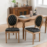 French Style Solid Wood Frame Antique Painting,Hand-pulled buckle decoration PU artificial leather Dining Chair with Nailhead Trim ,Wood Legs,Set of 2,White Pine Green,SW1839WP