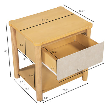 Wood Nightstand,Modern Nightstands with Drawer, Farmhouse Bedside Table for Bedroom Living Room ,MP2(set of 2) Natural&Beige Color
