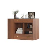 Closet Island with 6 Drawers, Wardrobe Armoire Bedroom Island with Glass Display Top and Open Shelves, Jewelry Storage Vanity Island with compartments, Walk-in Closet Island for Cloakroom, Walnut