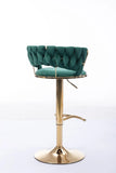 Set of 2  Bar Stools,with Chrome Footrest and Base Swivel Height Adjustable Mechanical Lifting Velvet + Golden Leg Simple Bar Stool-Green