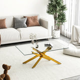 39.37" Rectangular Clear Tempered Glass Coffee Table,Stylish Design with Golden Metal Legs, Coffee Table for Living Room